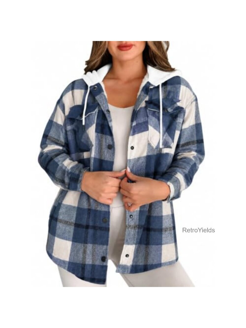 Womens Flannel Plaid Shacket Sherpa Fleece Lined Hooded Winter Coat